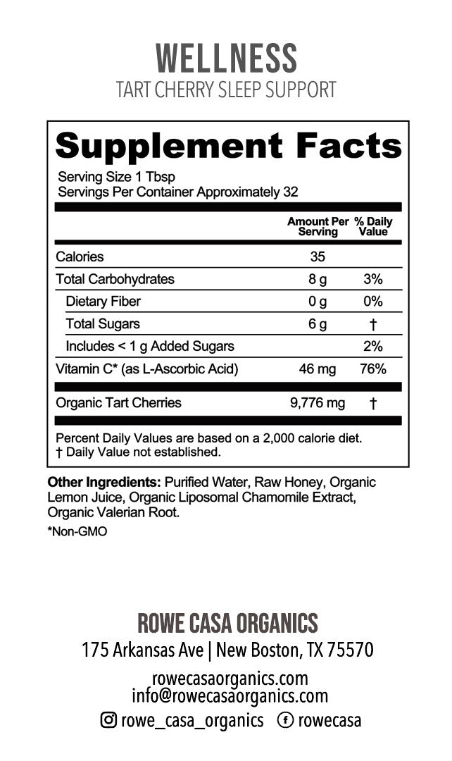 Tart cherry sleep support nutrition label