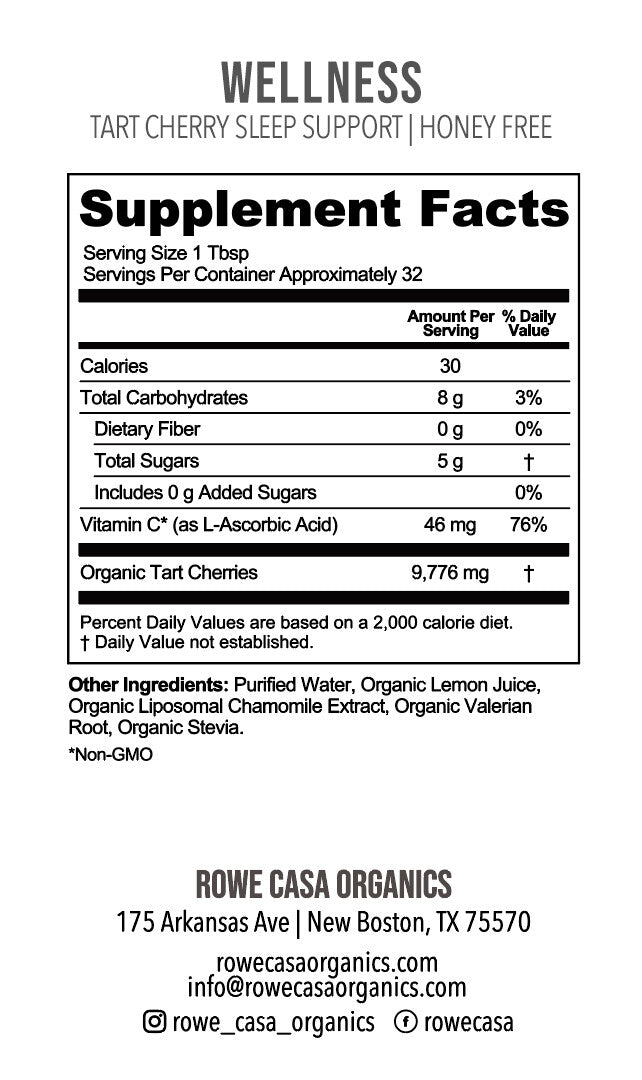 Tart cherry sleep support nutrition label