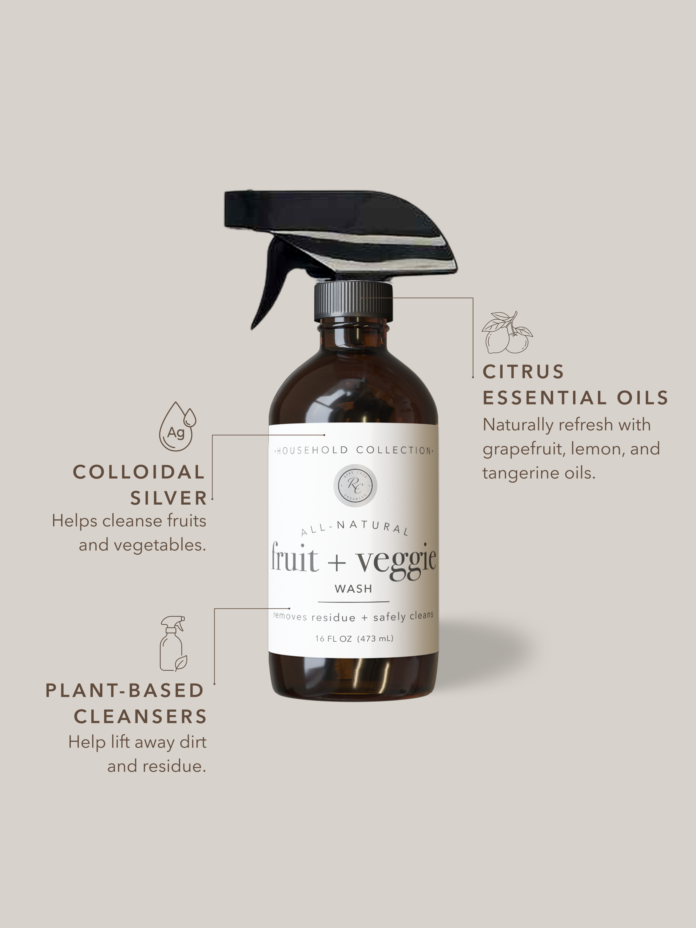 Fruit + Veggie Wash | 16 oz – Rowe Casa Organics Wholesale
